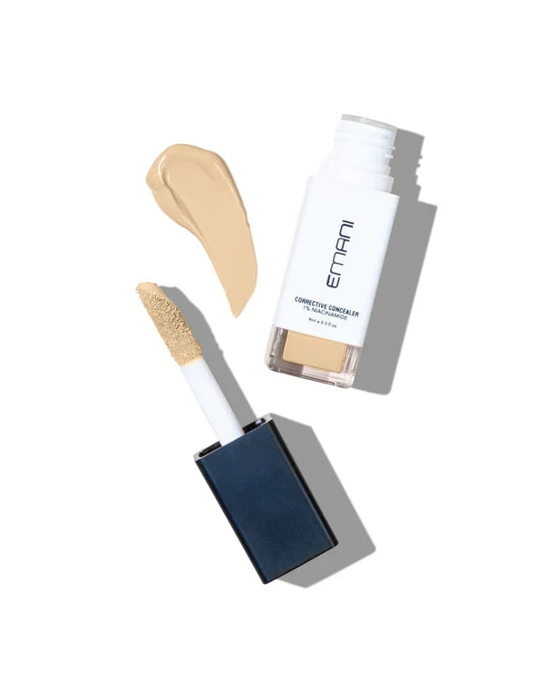 Emani HD Corrective Concealer maskuoklis su aplikatoriumi ir tekstūra