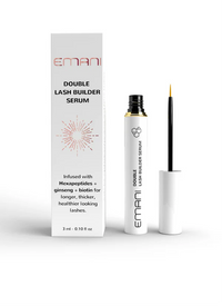 Emani Double Lash Builder blakstienų serumas ir pakuotė