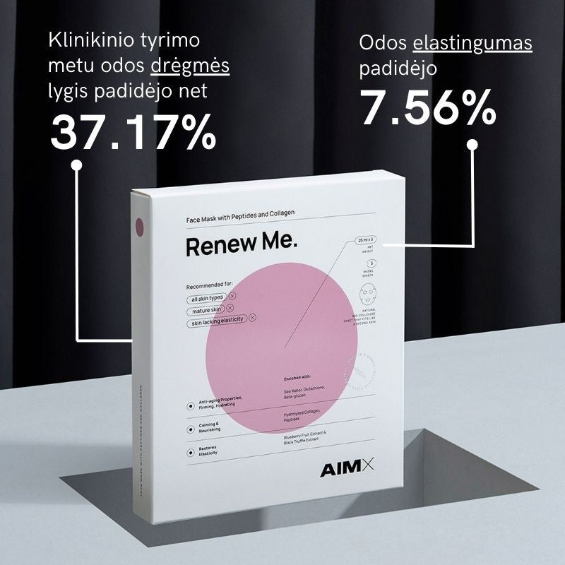 AimX Greito poveikio „Anti-aging“ veido kaukė su peptidais ir kolagenu „Renew Me“ - Meilė odai